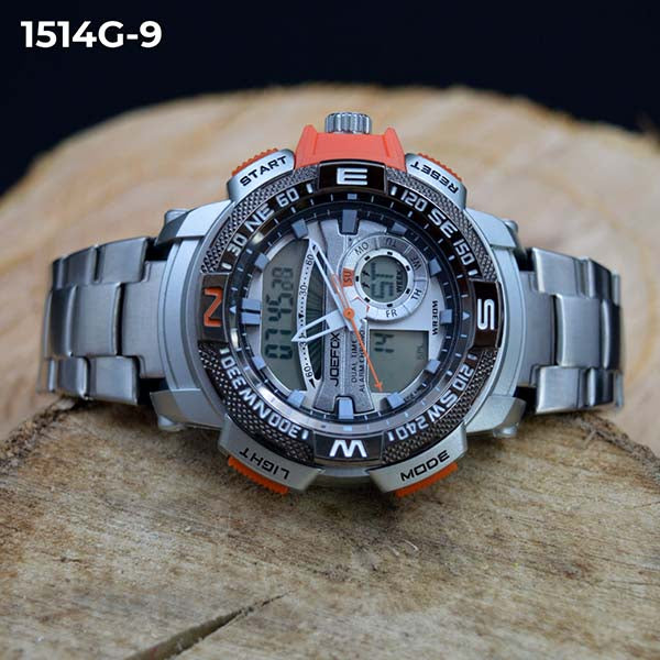 RELOJ JOEFOX DOBLE/HORA PLATA/NARANJA HOMBRE 1514G-9 My Store