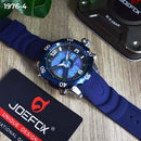 RELOJ JOEFOX AZUL/PLATA/TABLERO NEGRO DOBLE/HORA HOMBRE 1976-4 My Store