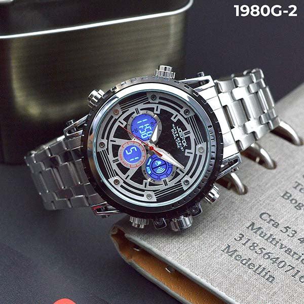 RELOJ JOEFOX PLATA/NEGRO DOBLE/HORA HOMBRE 1980G-2 My Store